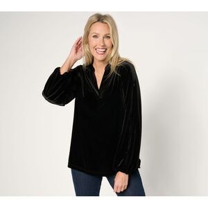 Belle by Kim Gravel Women's Top Sz L Bellevet Button Sleeve Black A670921